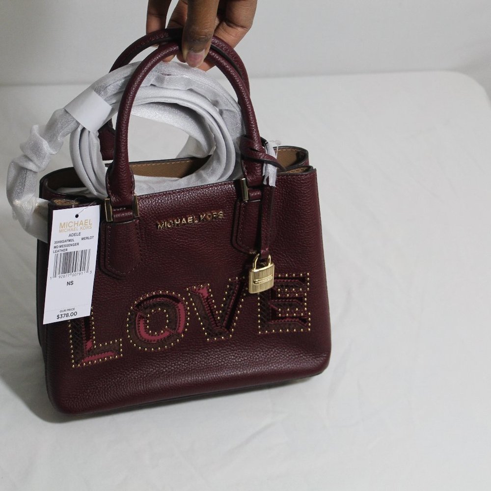 Michael Kors LOVE Burgundy Leather Messenger Bag
